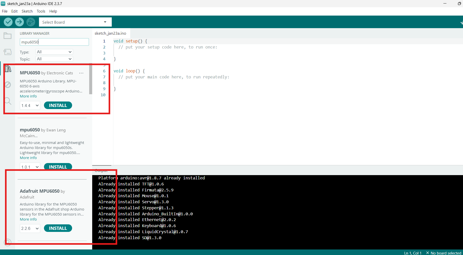 MPU6050 Sensör Modülü Arduino IDE Kütüphane Seçimi