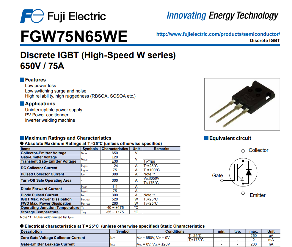 FGW75N65WE Datasheet 1. Sayfa