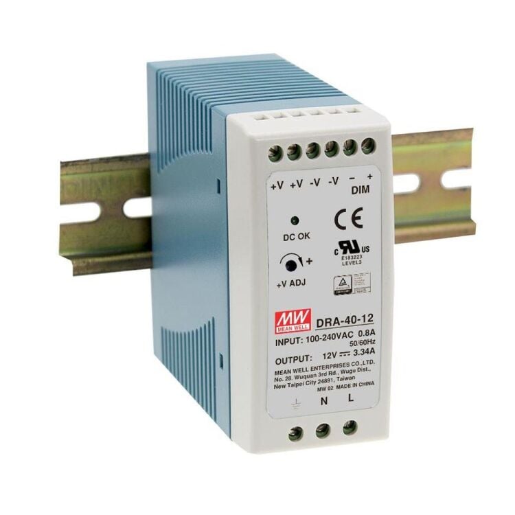 DRA-40-24 24V Çıkış 1.7A 41W Ray Montaj SMPS Güç Kaynağı