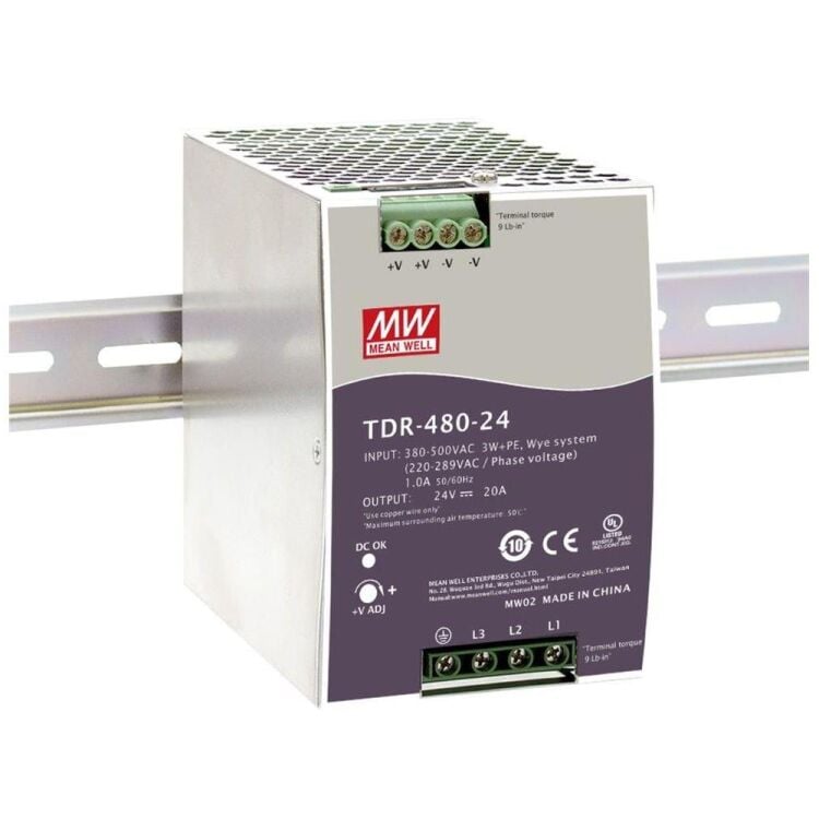 TDR-480-24 24V Çıkış 20A 480W Ray Montaj SMPS Güç Kaynağı