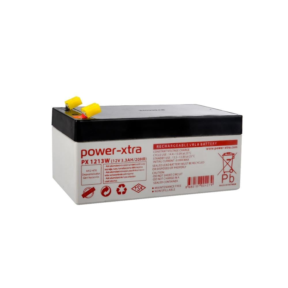 Power-Xtra PX1213W 12V 3.3Ah VRLA Bakımsız Kuru Akü F1 Terminal