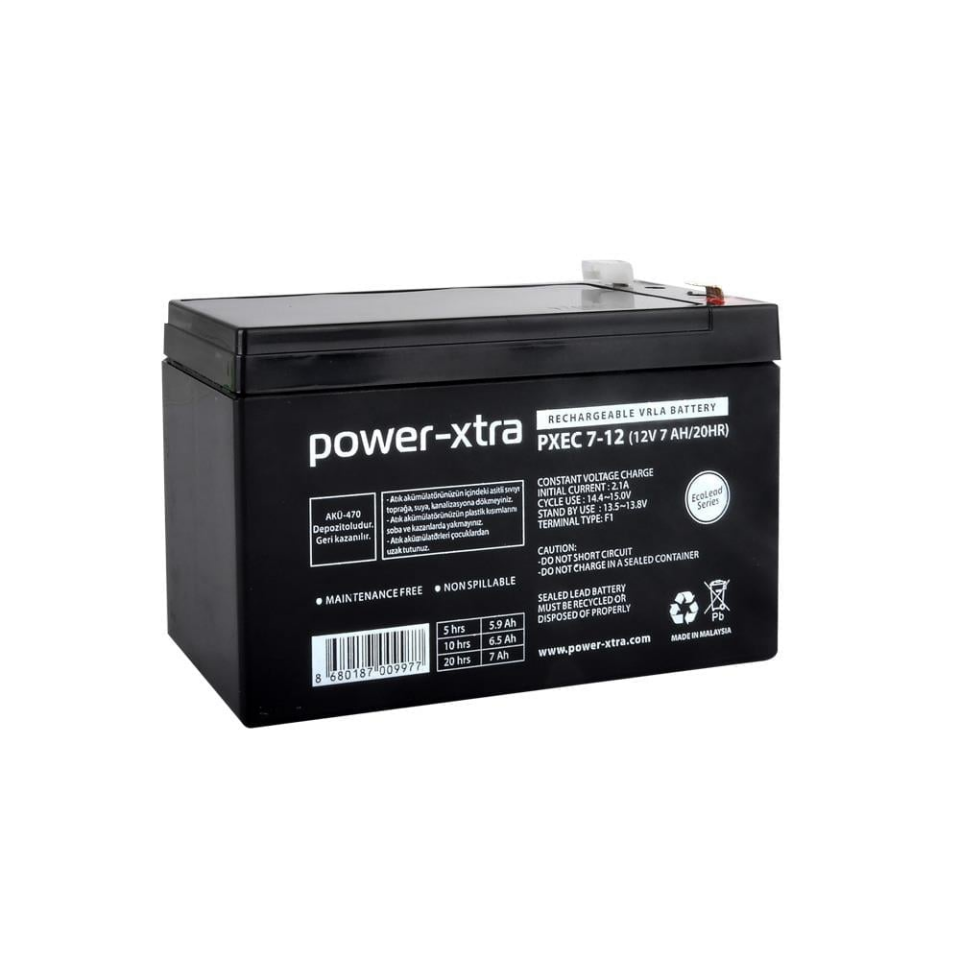 Power-Xtra EcoLead PXEC7-12 12V 7Ah VRLA AGM Bakımsız Kuru Akü F2 Terminal