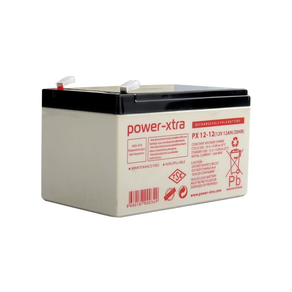 Power-Xtra PX12-12 12V 12Ah F2 AGM VRLA Bakımsız Kuru Akü