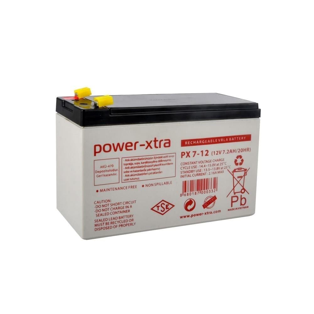 Power-Xtra PX7-12 (28W) 12V 7Ah Bakımsız Kuru Akü F1 Terminal