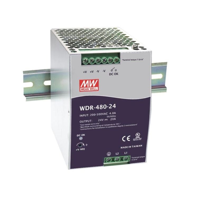 WDR-480-24 24V Çıkış 20A 480W Ray Montaj SMPS Güç Kaynağı