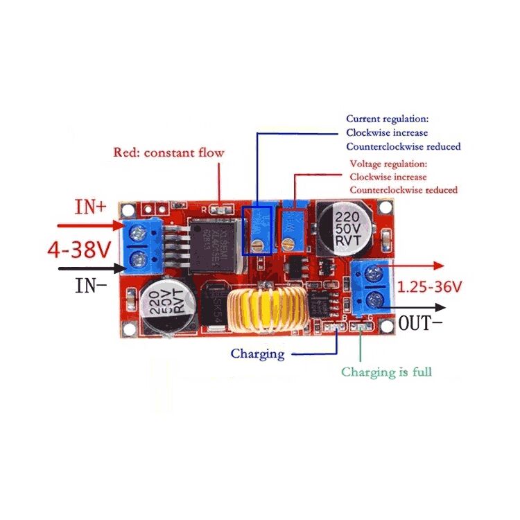 XL4015 DC-DC 5A Voltaj Düşürücü ve Lityum Pil Şarj Modülü